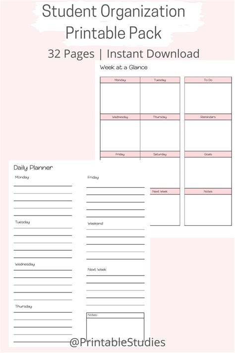 Student Study Organization Pack 32 Pages Printable Planner Etsy