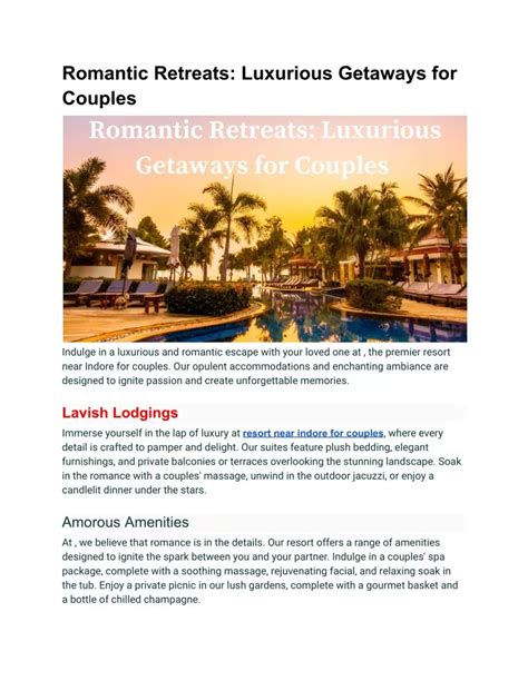 Ppt Romantic Retreats Luxurious Getaways For Couples At Resort Name