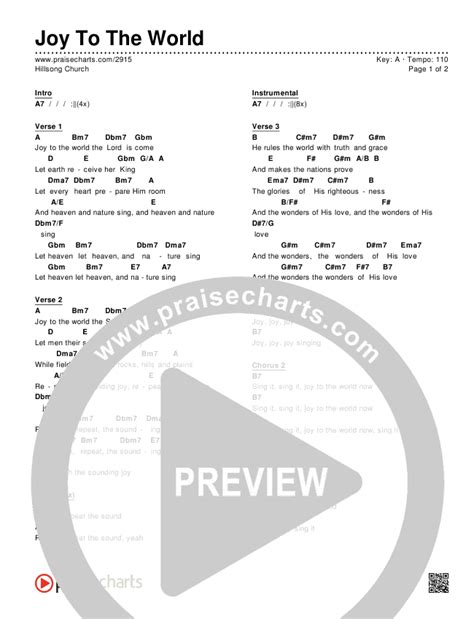 Joy To The World Chords PDF (Hillsong Worship) - PraiseCharts