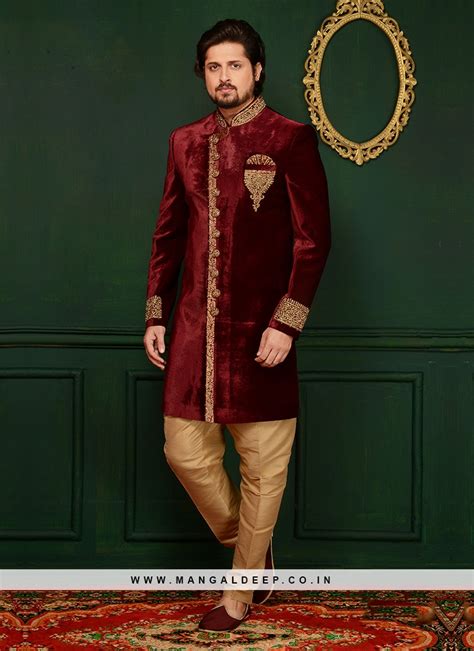 Maroon Wedding Wear Velvet Indo Western