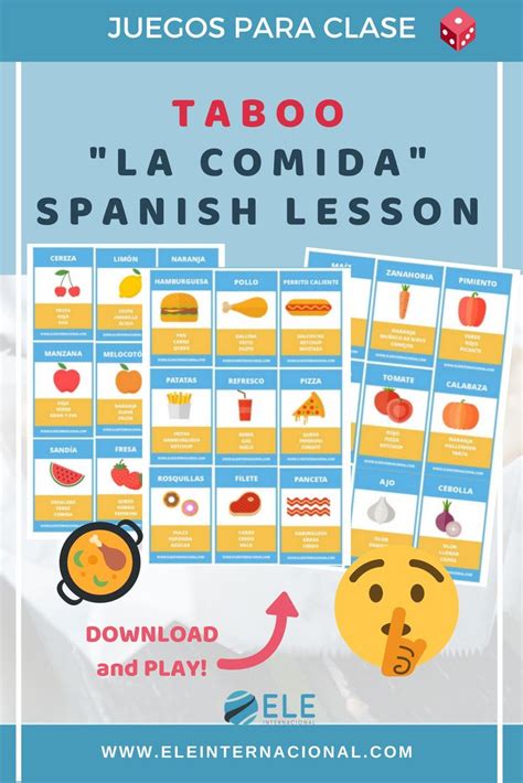 Taboo Game For Spanish Lesson Spanish Games To Work With Food