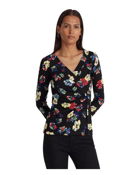 Lauren By Ralph Lauren Floral Stretch Jersey Top In Black Lyst