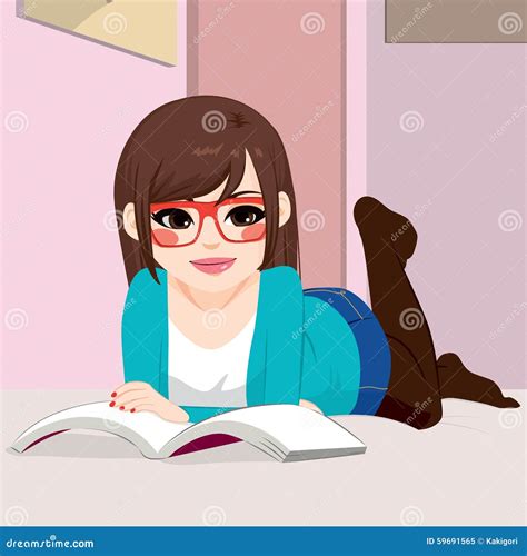 Girl Reading Book Lying Down Stock Vector Illustration Of Read