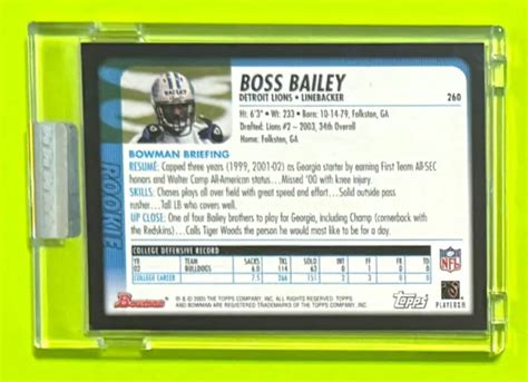 2003 BOWMAN BOSS Bailey OR non circulé RC Detroit Lions Géorgie EUR 11