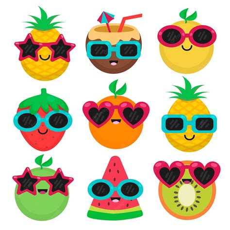 Premium Vector Fruits With Sunglasses In Summer Set