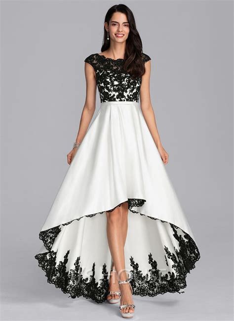 Us A Line Scoop Illusion Asymmetrical Lace Satin Evening