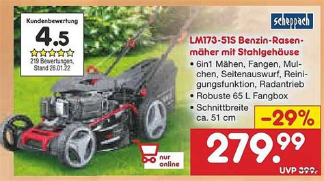 Scheppach Lm S Benzin Rasen M Her Mit Stahlgeh Use Angebot Bei