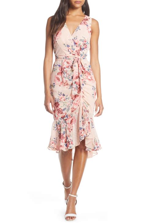 Eliza J Floral Ruched Chiffon Faux Wrap Dress Nordstrom