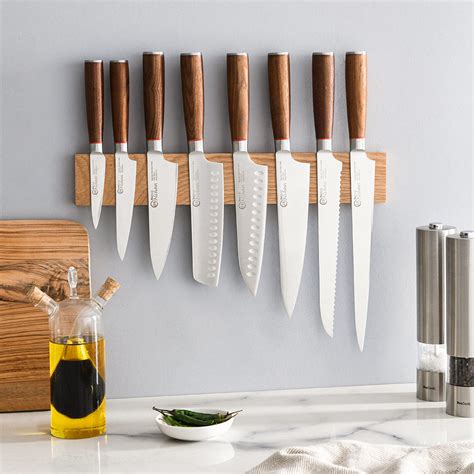 Nihon X Knife Set Piece And Magnetic Oak Knife Rack Nihon X