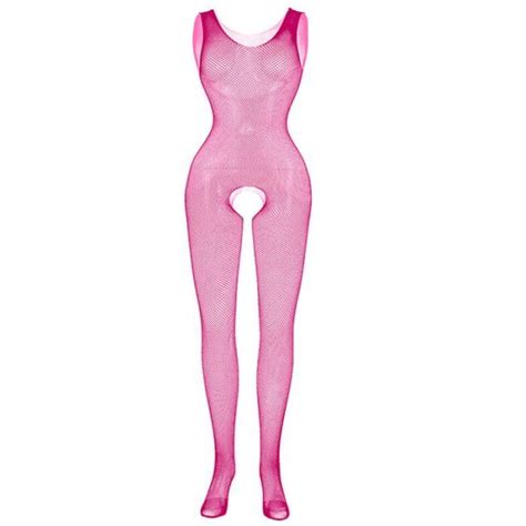 Rose rouge Collant Sexy en résille pour femmes combinaison Catsuit entrejambe ouvert Lingerie