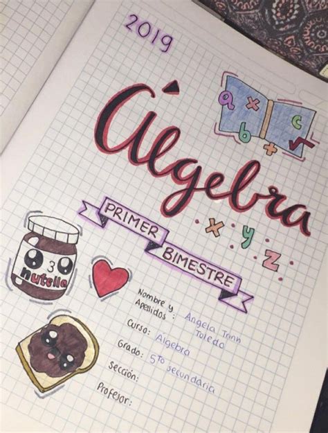 Portada Para Cuadernos Asignatura De álgebra Caratulas Hechas A Mano Caratulas Para