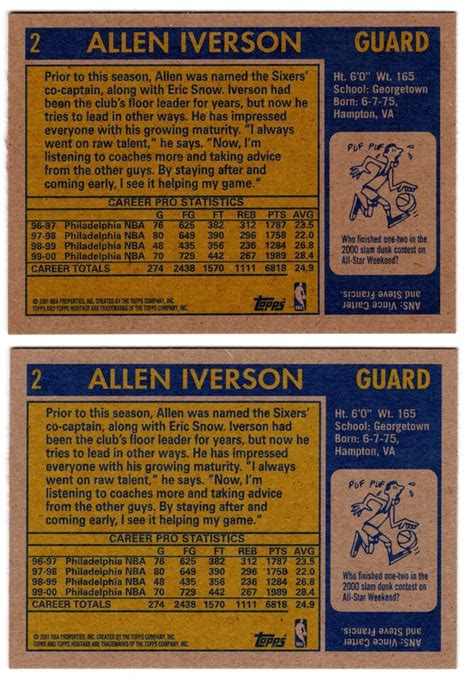 Topps Heritage Allen Iverson Card Lot Nm Mt