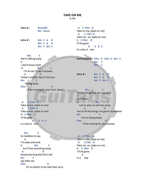 Take On Me - Lyrics & Chords | PDF | Rock Music | Music Industry