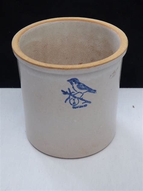 Vintage Bluebird Stoneware Crock Hand Turned Gallon