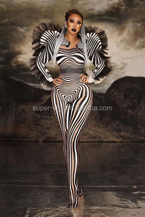 Sexy Zebra Bodysuit Party Girl Zebra Pattern Singer Sexy Stage Outfit