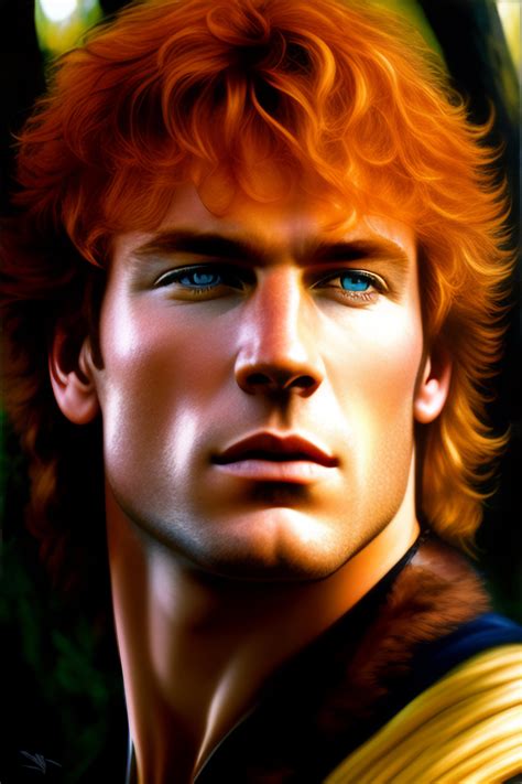 Lexica Romantic Portrait Of A Celtic Man In A Forest With Ruffled Blond Red Hair Dark Blue