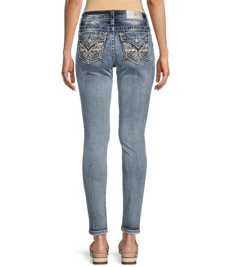 Miss Me Mid Rise Embellished Leaves Back Flap Pocket Skinny Jeans Dillards