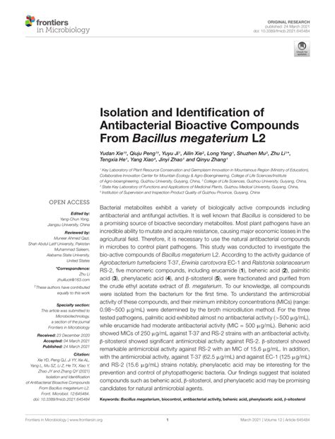 Pdf Isolation And Identification Of Antibacterial Bioactive Compounds