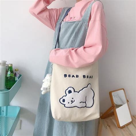 Waist Bags Women Cute Bear Shoulder Bag Simple Canvas Handbag Tote ...