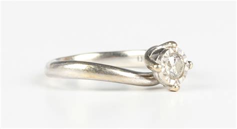 A Ct White Gold And Diamond Single Stone Ring Mounted With A Circular