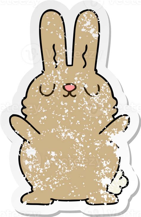 Distressed Sticker Of A Quirky Hand Drawn Cartoon Rabbit Png