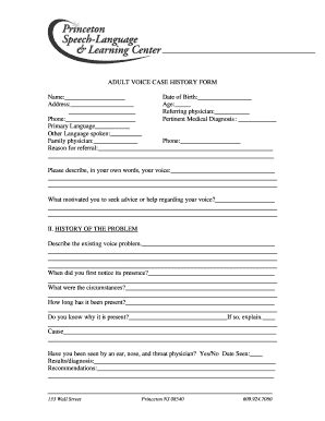 Voice Case History Form Fill Online Printable Fillable Blank