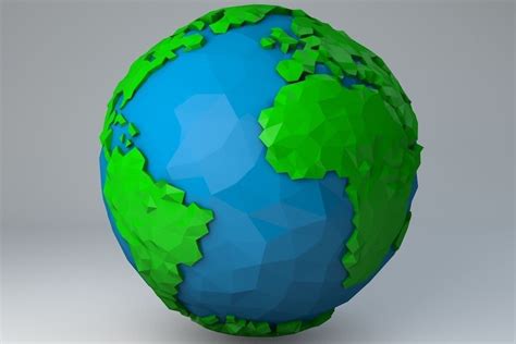 Crystallised Low Poly Cartoon Earth 3D Model Rigged