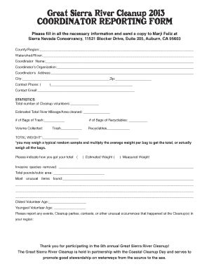 Fillable Online Sierranevada Ca Coordinator Reporting Form Sierra