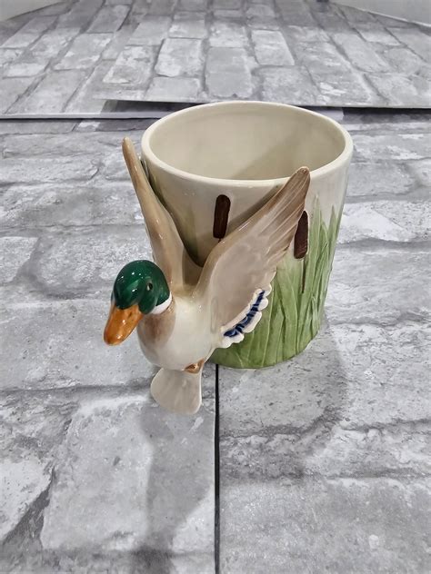 Vintage Fitz And Floyd Mallard Duck Flying D Handle Mcm Lxxxvi Etsy