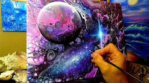 Beyond The Sun Acrylic Galaxy Pour Painting With Stars And Planet Step