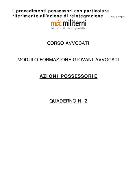 I Procedimenti Possessori S Virgilio CORSO AVVOCATI MODULO