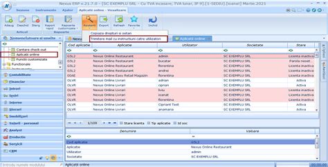 Nexus ERP Creare posibilitate copiere drepturi și setări în cadrul