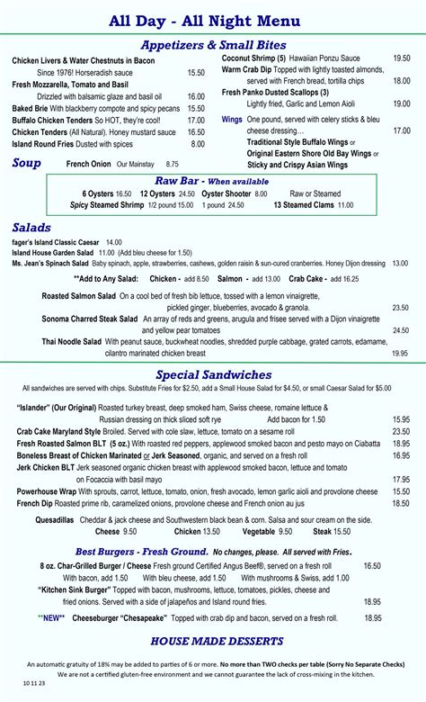 LITE FARE MENU - fagers island ocean city — fagers island