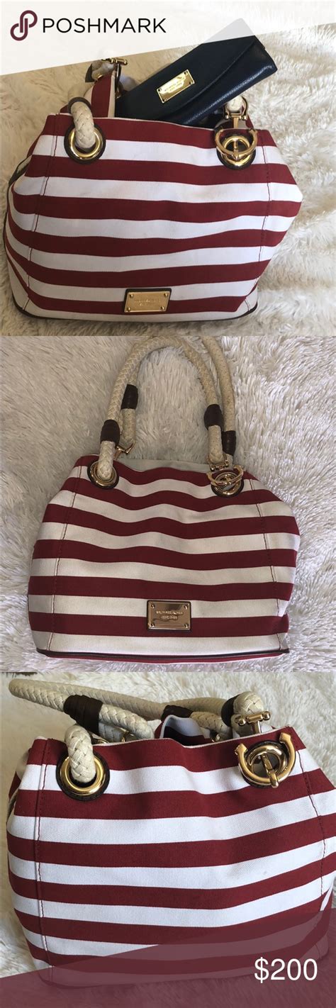 Michael Kors Red And White Striped Handbag Striped Handbag Handbags