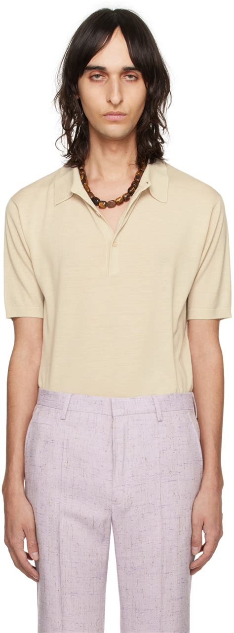 Beige Spread Collar Polo By Dries Van Noten On Sale