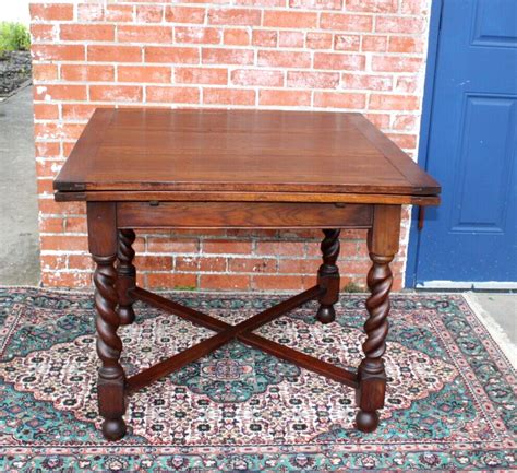 English Antique Oak Jacobean Barley Twist Draw Leaf Kitchen Table Ebay