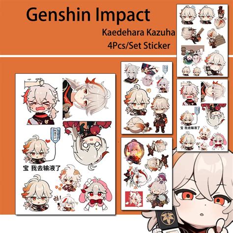 Genshin Pegatina De Impacto De 4 Unids Set Pegatina De Papel Kaedehara