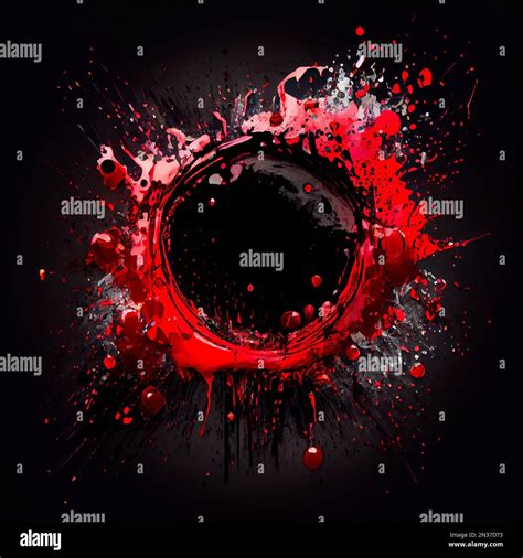 Red Paint Circle Splash Isolated On Black Background Red Color Acrylic