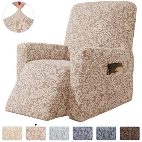 Subrtex 1 Piece Jacquard Damask Stretchy Recliner Slipcover，oatmeal In