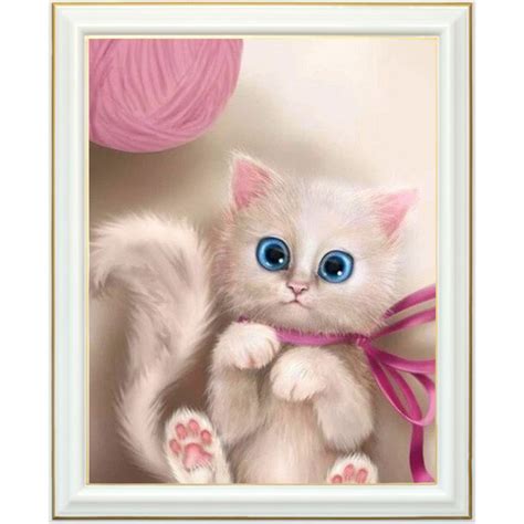 Broderie Diamant Petit Chaton Blanc X Cm Lartera