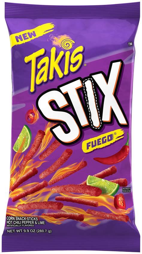 Takis Stix Fuego Corn Sticks Hot Chili Pepper And Lime Artificially