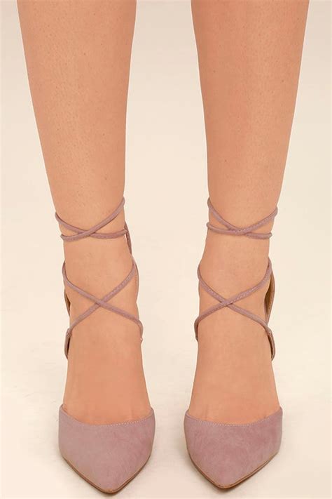 Chic Dusty Pink Heels Vegan Suede Heels Lace Up Heels 36 00