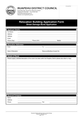 Fillable Online Ruapehudc Govt Relocation Building Application Form