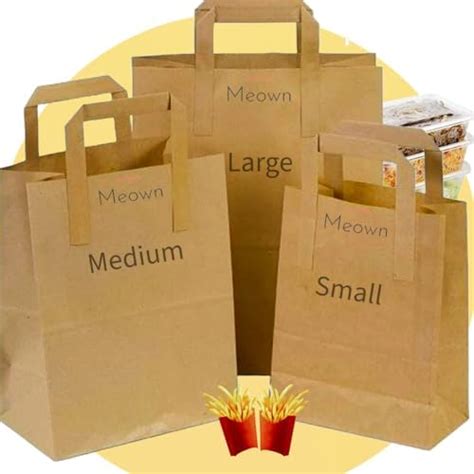 Meown Takeaway Brown Paper Bags 50 Pack Small Size With Flat