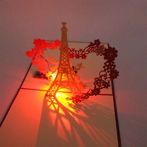 Music Eiffel Tower 3d Pop Up Birthday Cards Led Light Pop Up Greeting Card Filwc