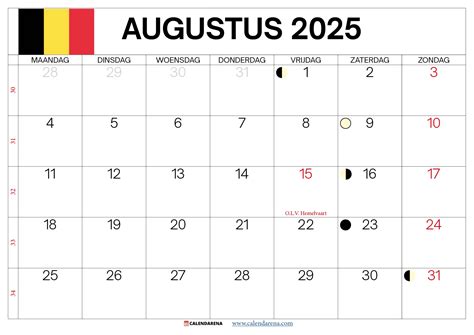 kalender augustus  belgie