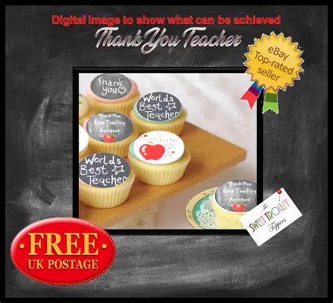 Pre Cut Thank You School Teacher Edible Rice Wafer Paper Cupcake Cake