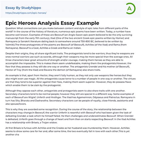 Epic Heroes Analysis Essay Example StudyHippo