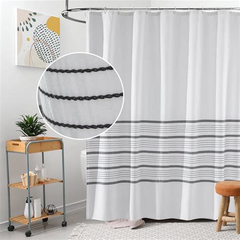 Seasonwood Black And White Shower Curtain Woven Cotton Fabric Modern Farmhouse