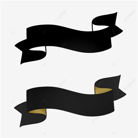 two black ribbon banners with gold edges